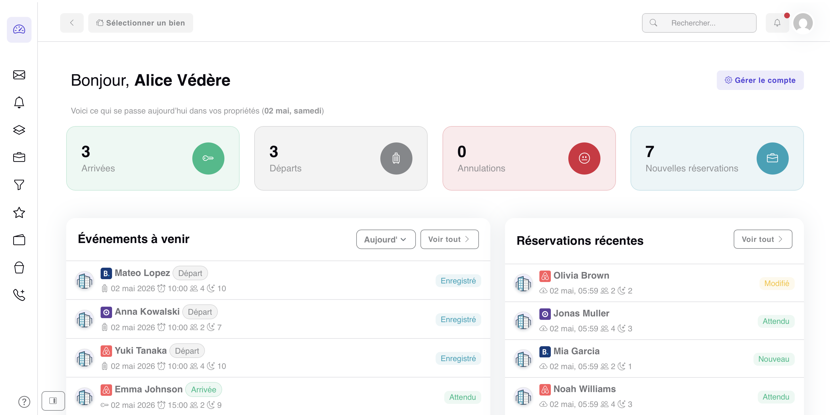Logiciel Airbnb tableau de bord location saisonnière